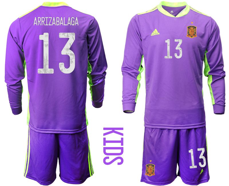 Youth 2021 World Cup National Spain purple long sleeved Goalkeeper #13 Soccer Jerseys->spain jersey->Soccer Country Jersey